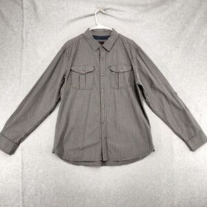 prAna Chapland Button Down Shirt Mens Size L Blue Brown Check Long Sleeve Casual